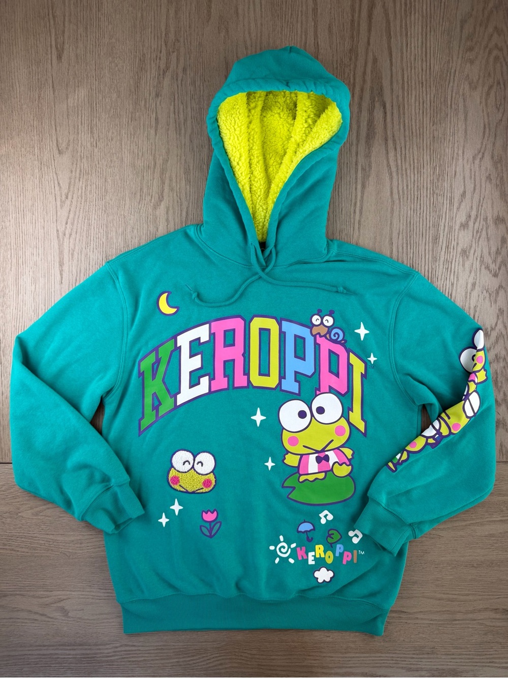 Keroppi Sanrio Hoodie Small Teal Kawaii Graphic Sherpa Hood Y2K